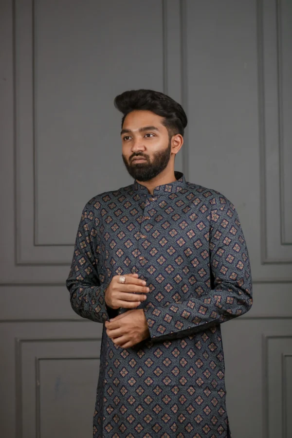 Premium Afsan Print Panjabi Blue